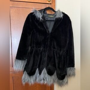 Hooded Faux Fur Parka Black & Gray Size 12 FHILLINUO (Brand) NWOT Ultra Soft